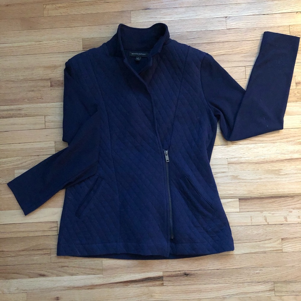 Banana Republic Pleated Navy 3/4 sweater blazer